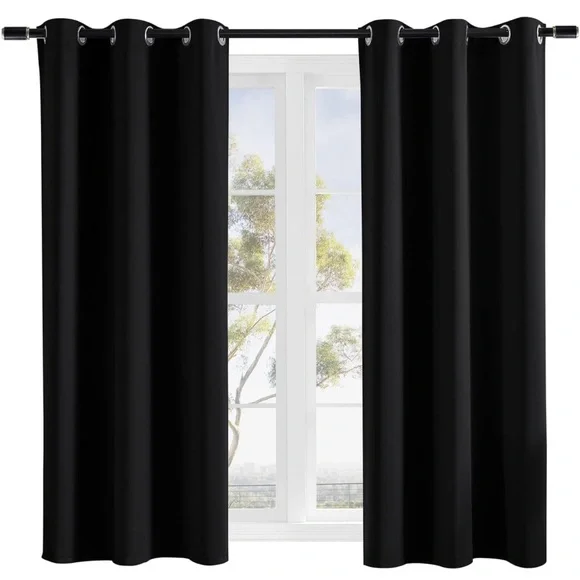 Rutterllow Darkening Blackout Curtains 2 Panel,Grommet Top(42x63 Inch, Black) - Picture 1 of 7